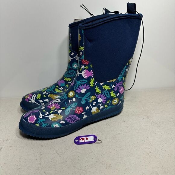 WESTERN CHIEF Rain Boots Evening Garden Flowers Navy Waterproof Pull On 6 - Picture 1 of 5